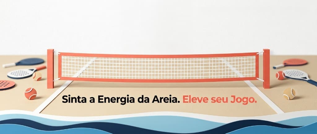 Quadra de beach tennis com a frase Sinta a Energia da Areia. Eleve seu Jogo.